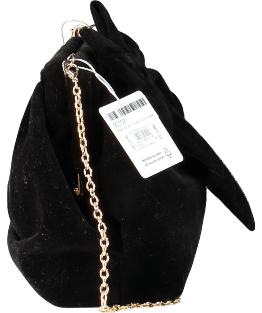New Look Black Bow Velvet Clutch Bag With Crossbody Chain - Reliked