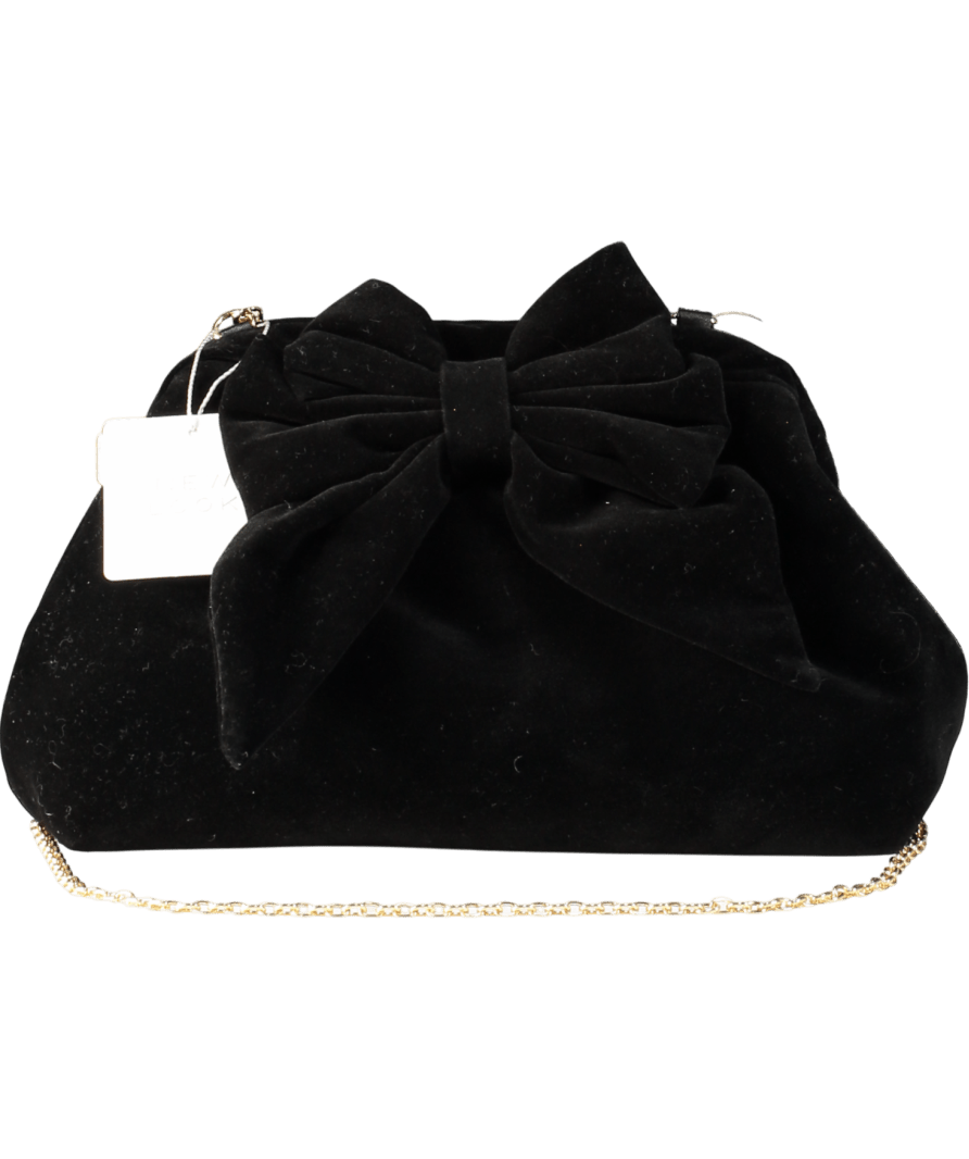 New Look Black Bow Velvet Clutch Bag With Crossbody Chain - Reliked