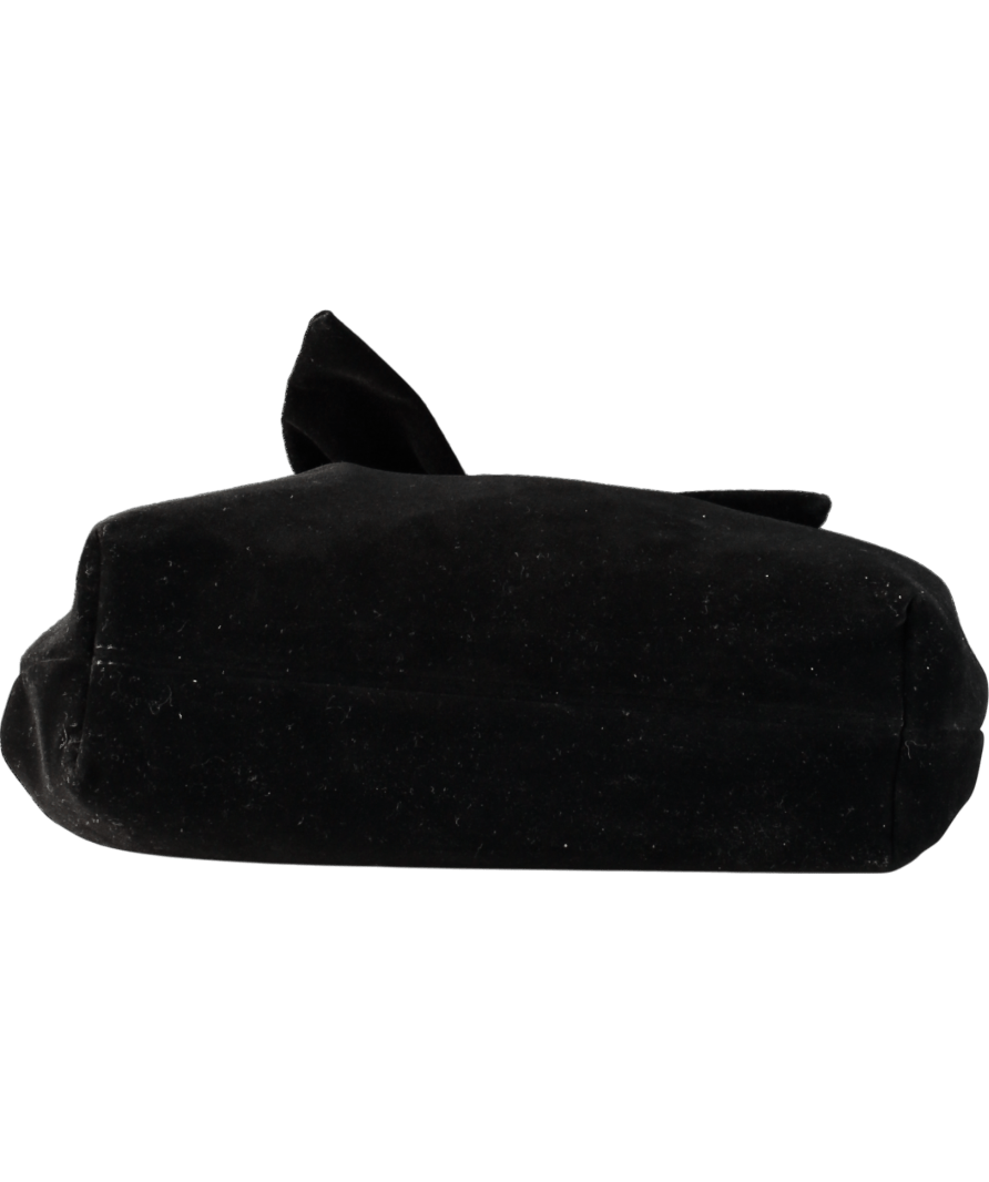 New Look Black Bow Velvet Clutch Bag With Crossbody Chain - Reliked