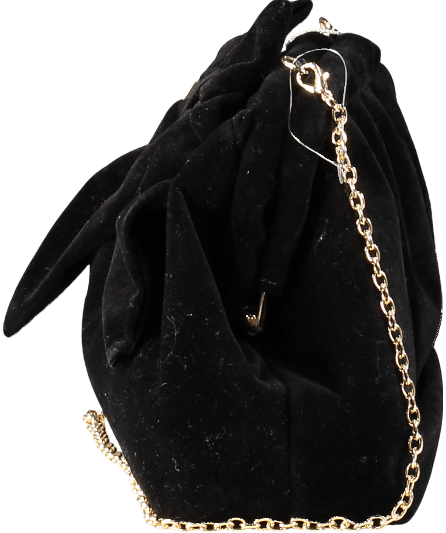 New Look Black Bow Velvet Clutch Bag With Crossbody Chain - Reliked