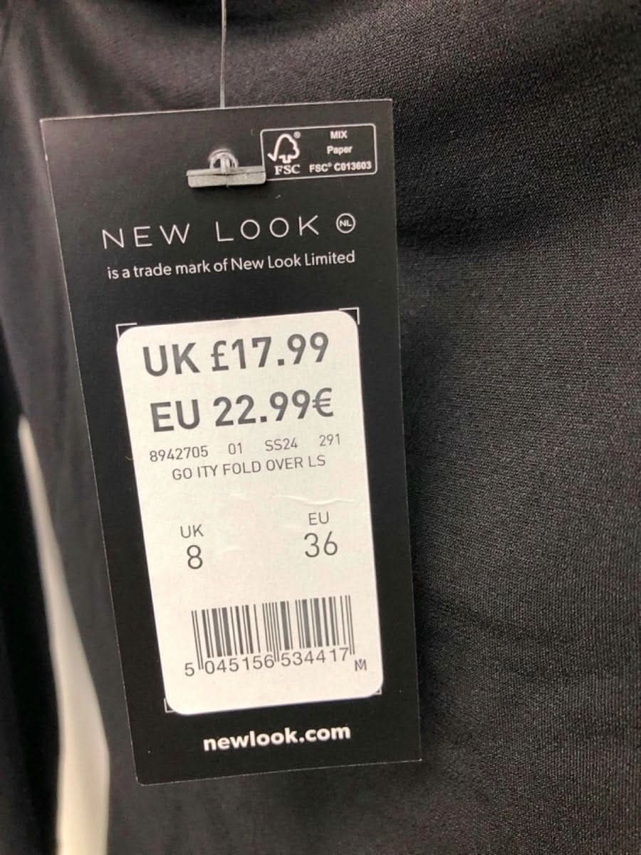 New Look Black Fold Over Long Sleeve Top UK 8 - Reliked