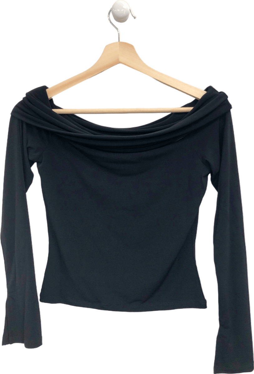 New Look Black Fold Over Long Sleeve Top UK 8 - Reliked