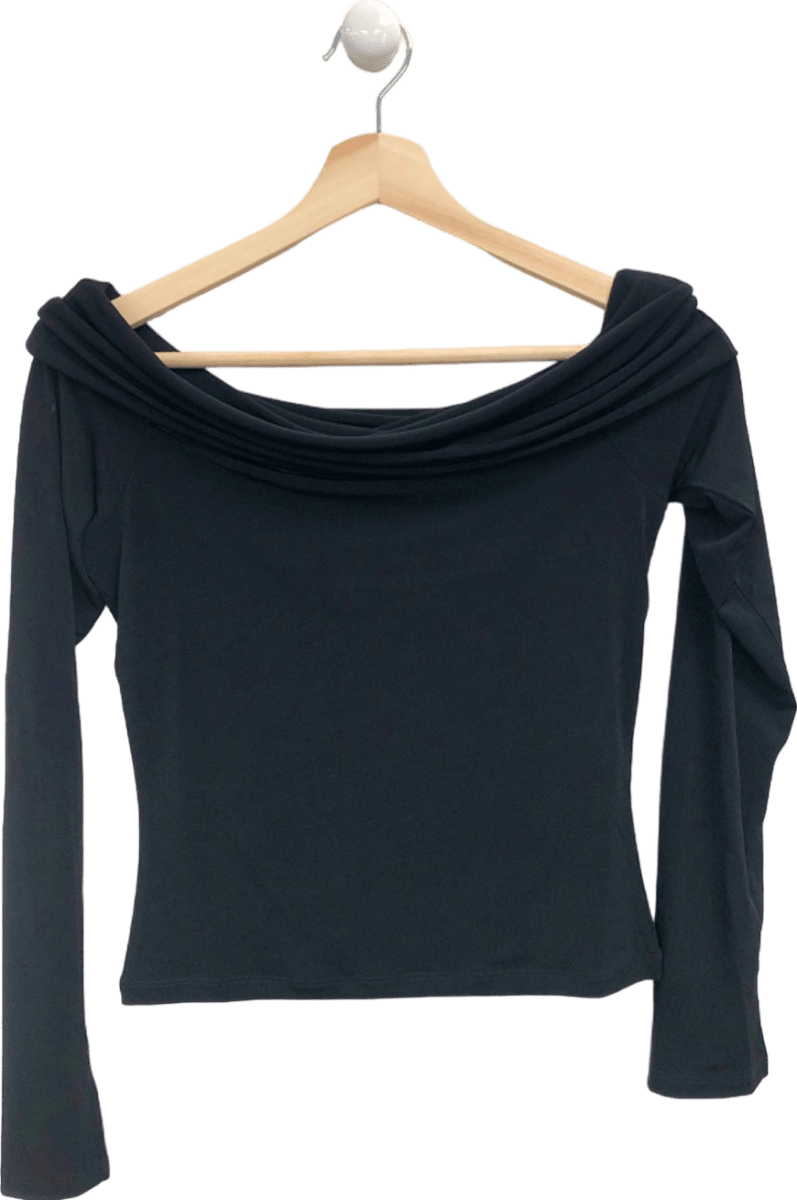 New Look Black Fold Over Long Sleeve Top UK 8 - Reliked