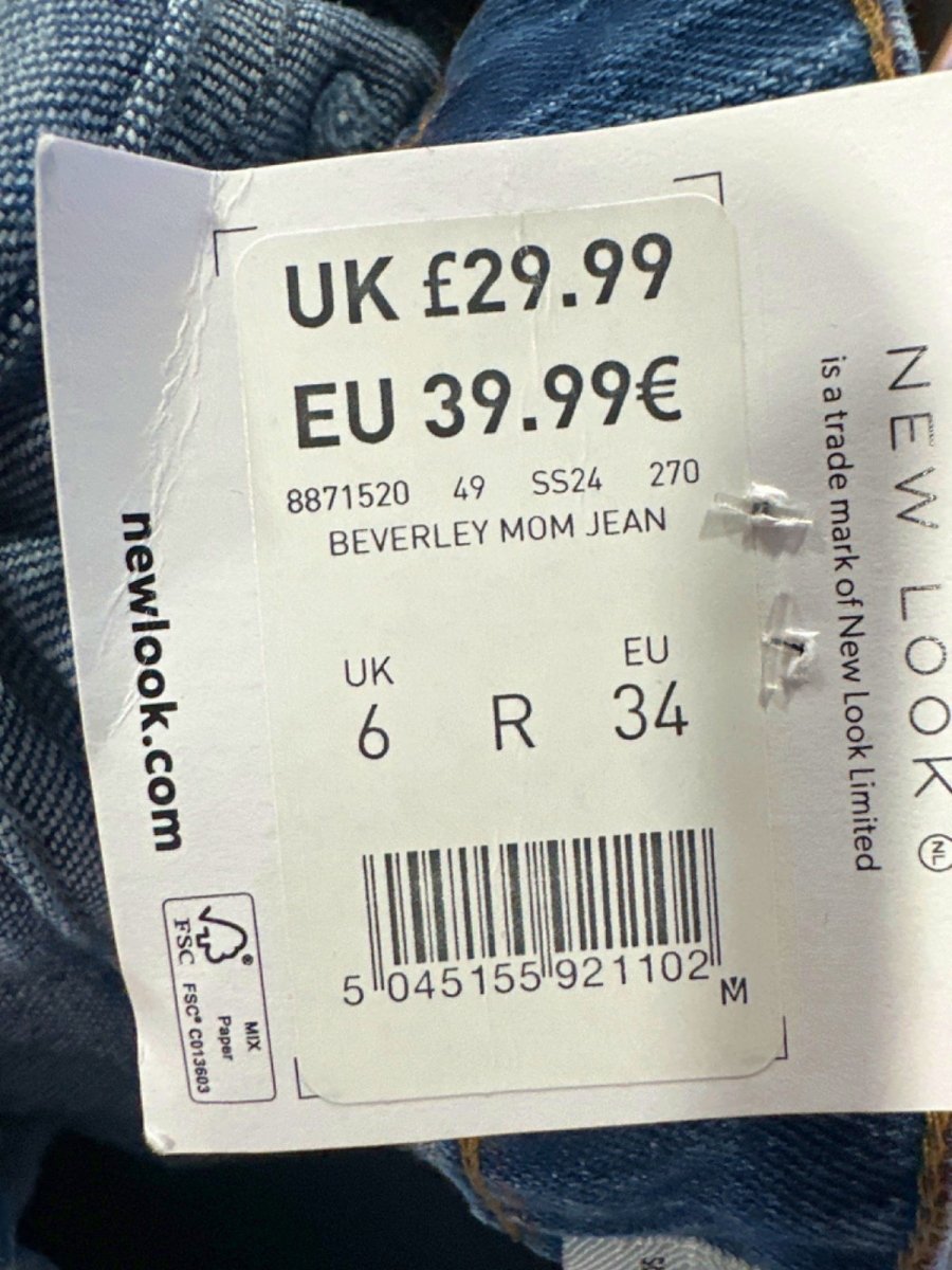 New Look Blue Beverley Mom Jean UK 6 - Reliked
