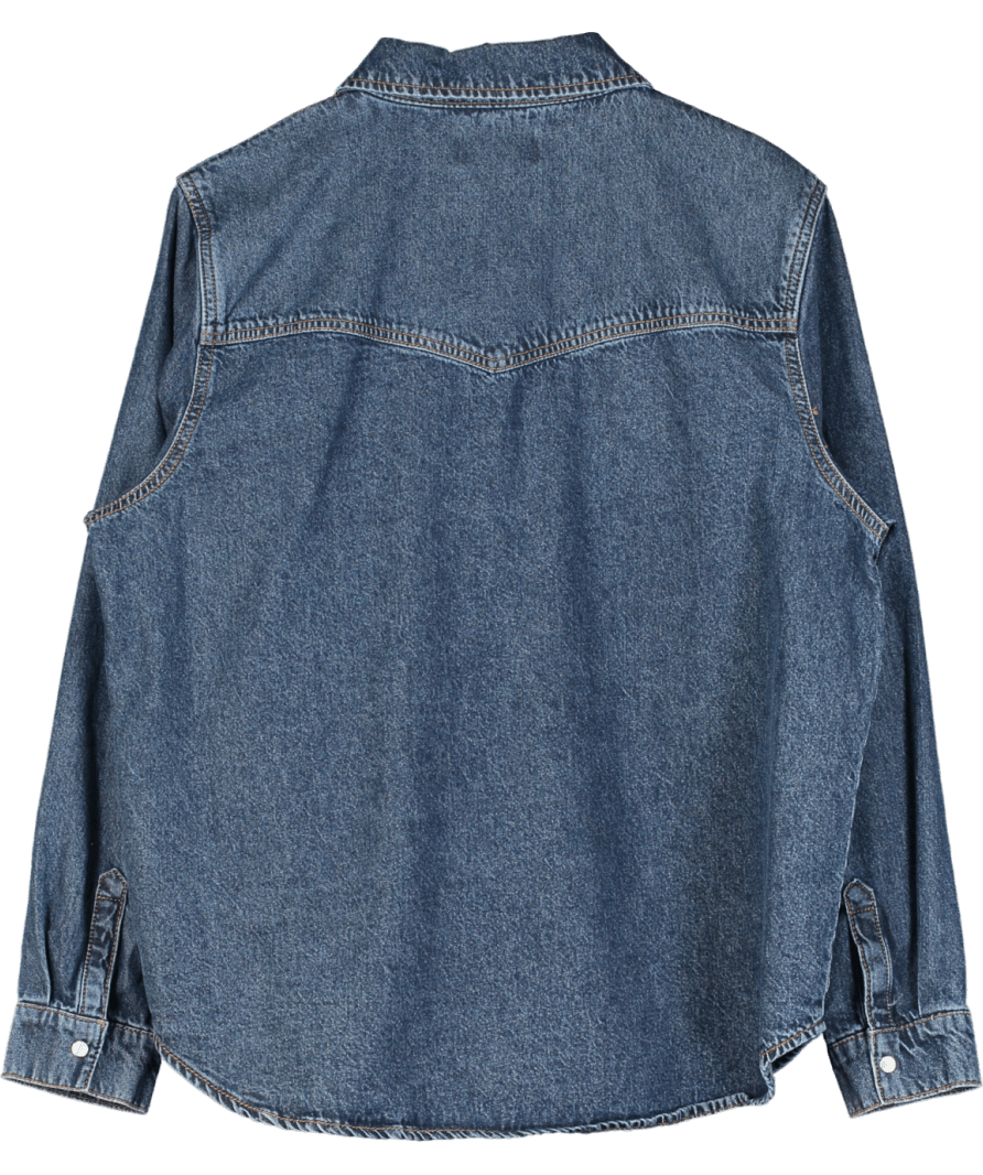 New Look Blue Denim Long Sleeve Shirt UK 16 - Reliked