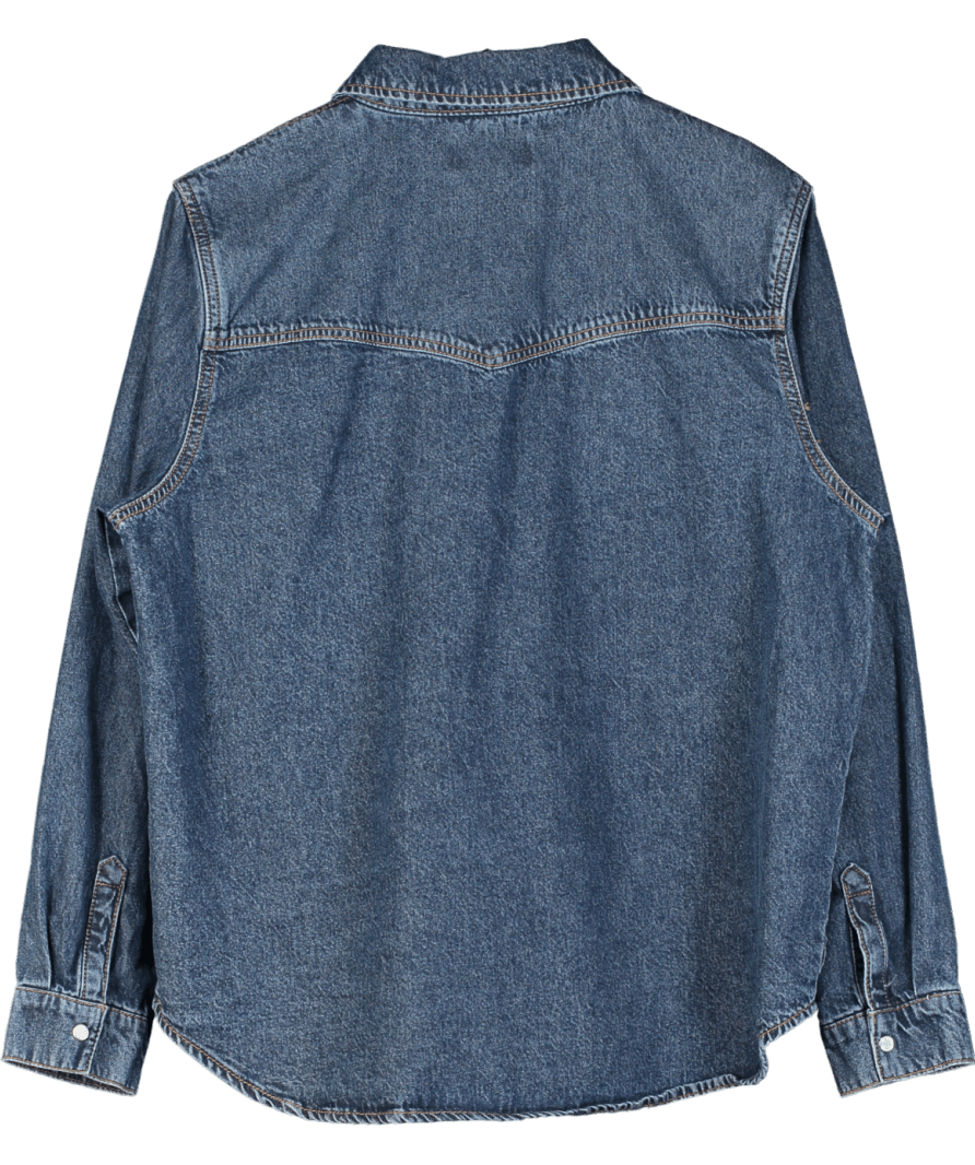 New Look Blue Denim Long Sleeve Shirt UK 16 - Reliked