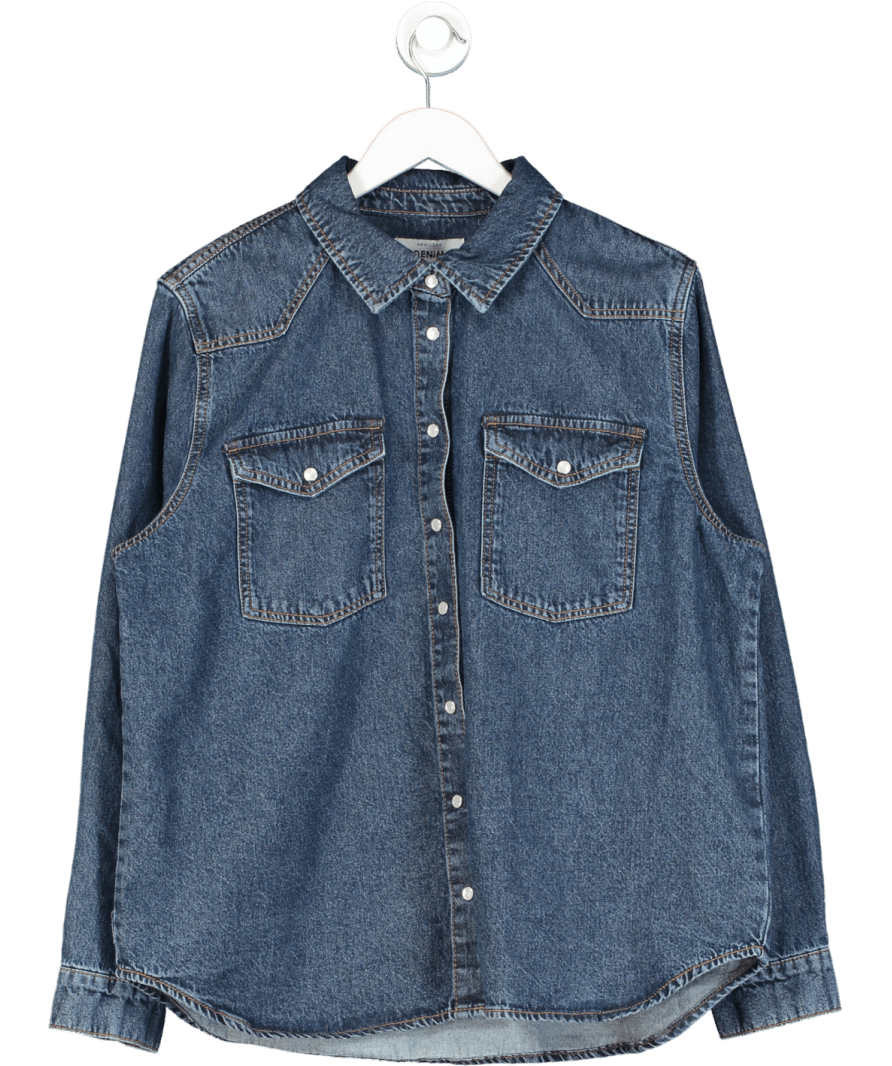 New Look Blue Denim Long Sleeve Shirt UK 16 - Reliked