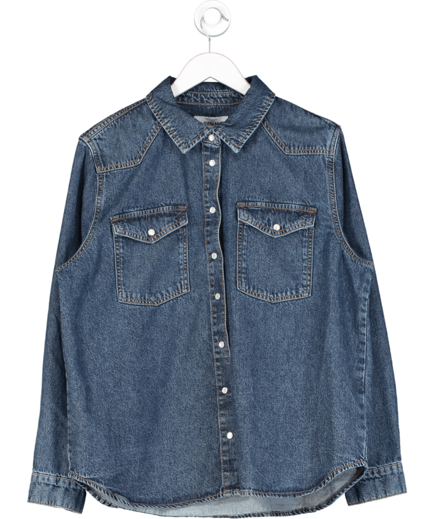 New Look Blue Denim Long Sleeve Shirt UK 16 - Reliked