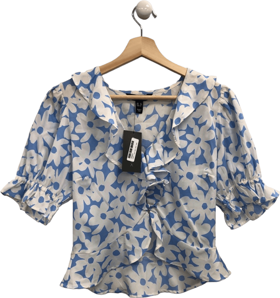 New Look Blue Floral Print Blouse UK 10 - Reliked