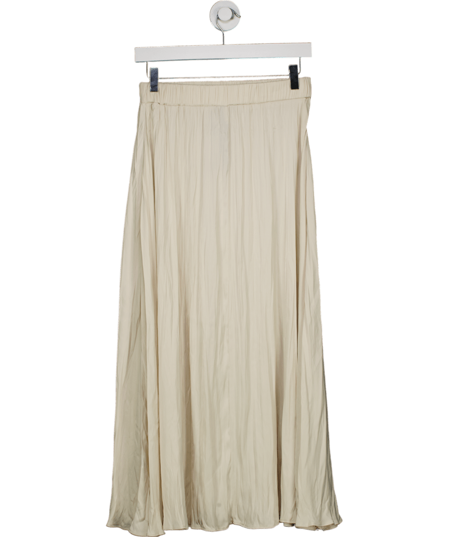 New Look Cream Crinkle Pleated Midi Skirt UK 8 - Reliked