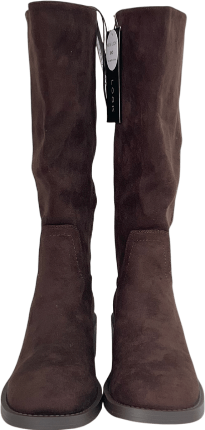 New Look Dark Brown Faux Suede Pull On Boots UK 4 EU 37 👠 - Reliked