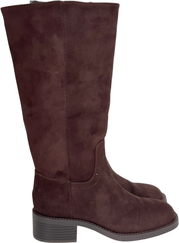 New Look Dark Brown Faux Suede Pull On Boots UK 4 EU 37 👠 - Reliked