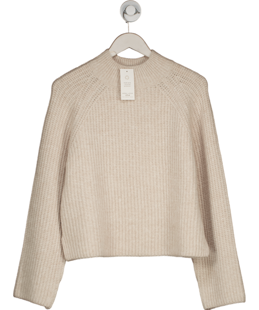 New Look Light Beige Ribbed Turtleneck Jumper UK M - Reliked