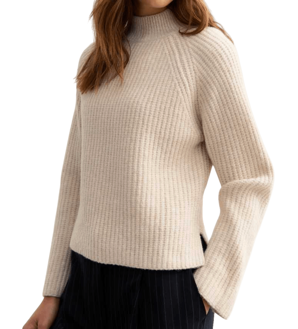 New Look Light Beige Ribbed Turtleneck Jumper UK M - Reliked