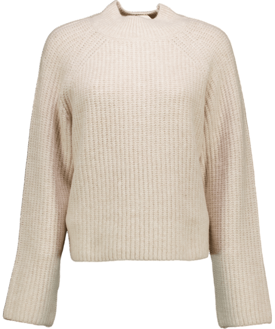 New Look Light Beige Ribbed Turtleneck Jumper UK M - Reliked