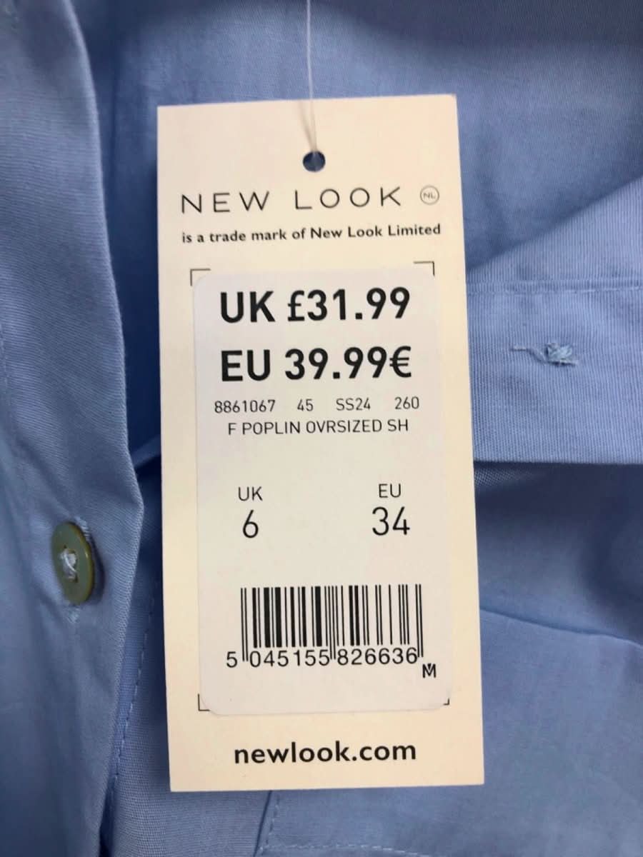New Look Light Blue Poplin Oversized Shirt UK 6 - Reliked