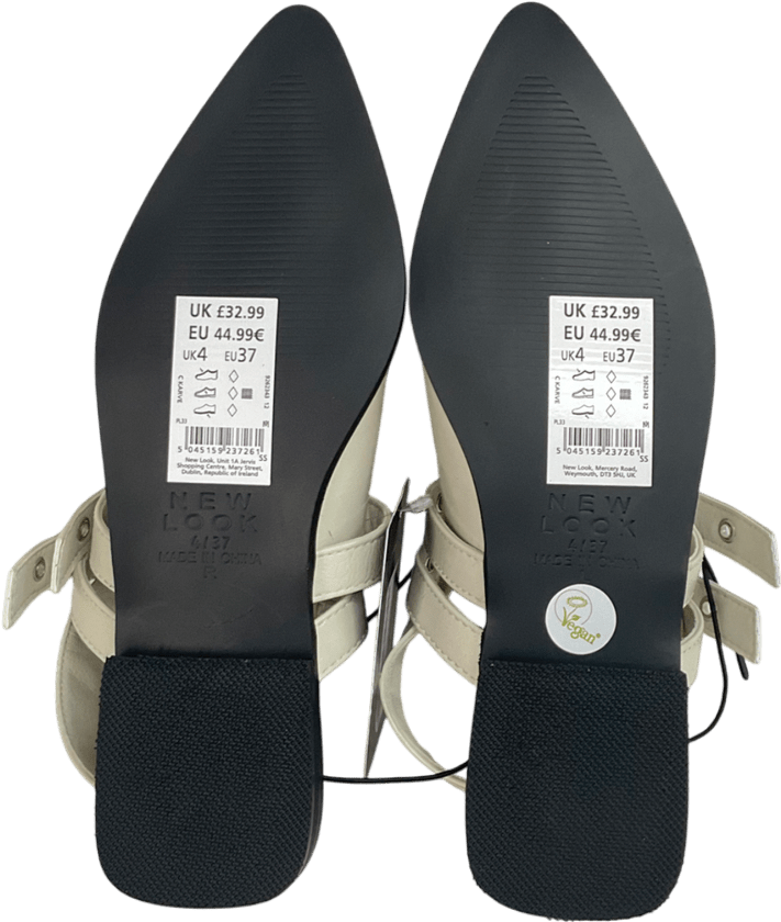 New Look Off White Faux Leather Eyelet Strap Mary Jane Flats UK 4 EU 37 👠 - Reliked