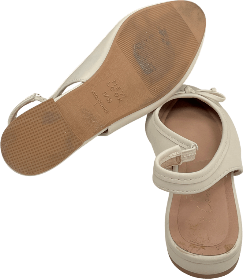New Look Off White Faux Leather Slingback Flats - Cream UK 3 EU 36 👠 - Reliked