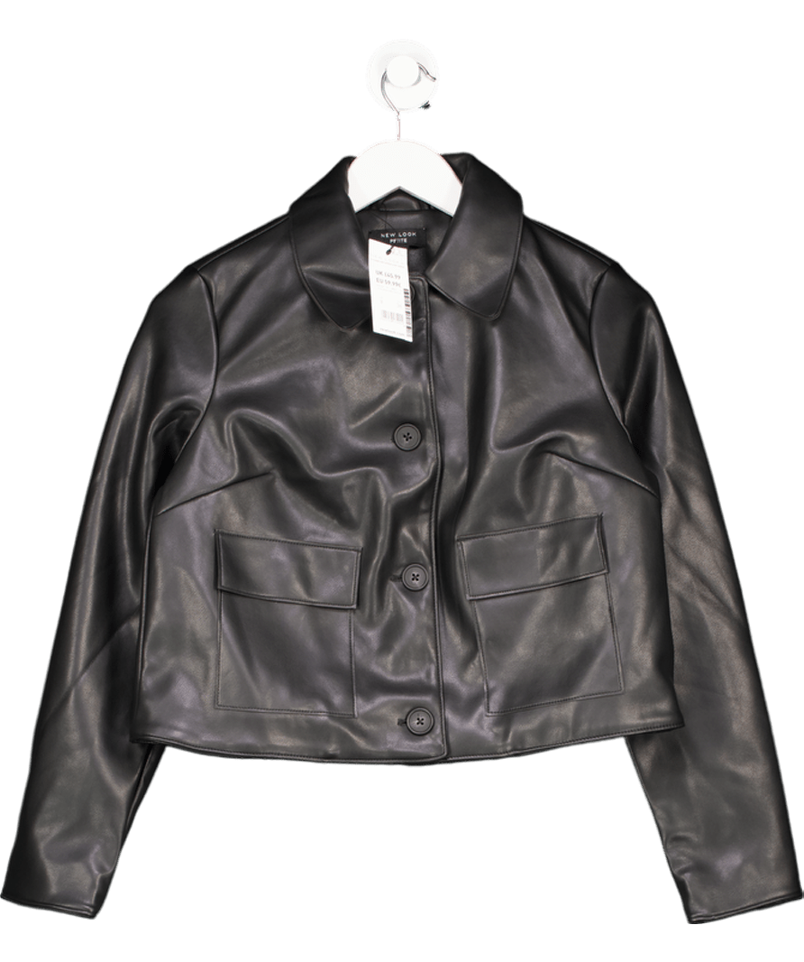 New Look Petite Patch Pocket Pu Jacket In Black UK 8 - Reliked
