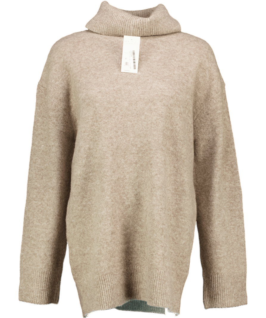 New Look Taupe Cashmere - feel Longline Roll Neck Jumper UK M - Reliked