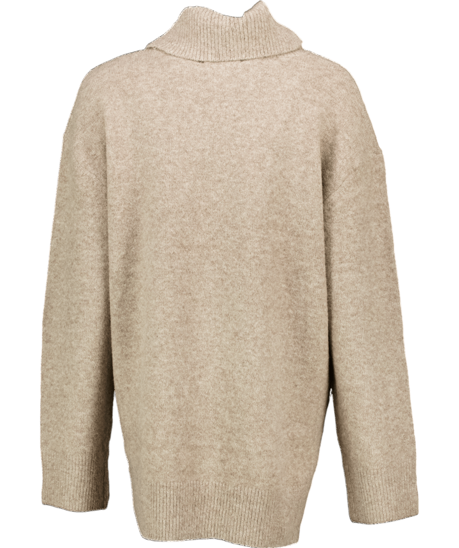 New Look Taupe Cashmere - feel Longline Roll Neck Jumper UK M - Reliked