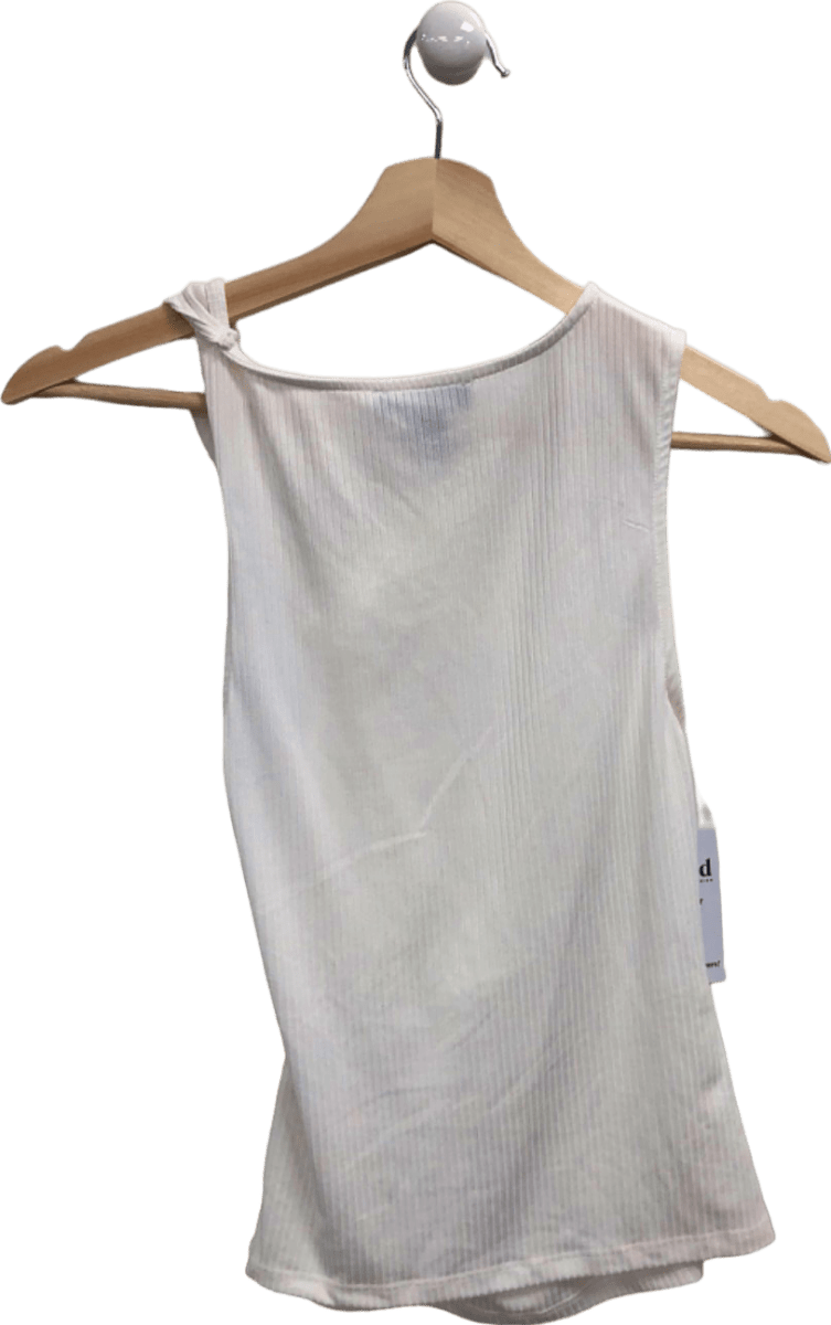 New Look White Ribbed Knot Shoulder Top UK 6 - Reliked