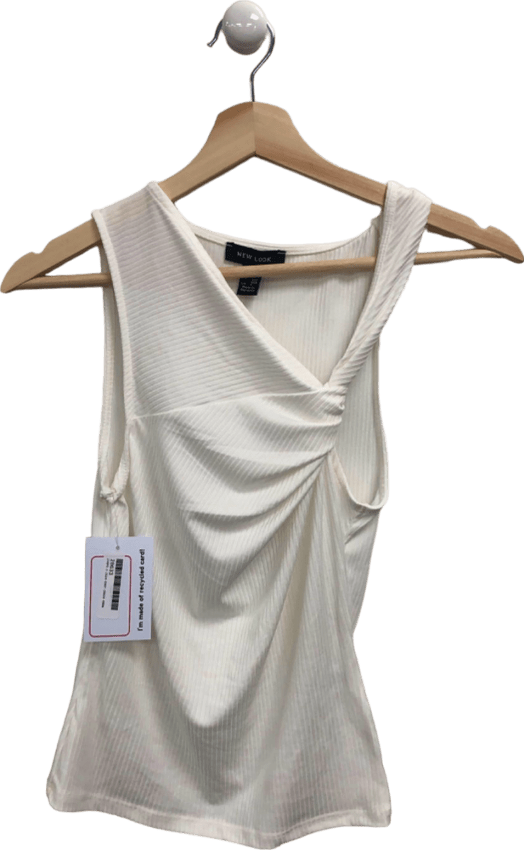 New Look White Ribbed Knot Shoulder Top UK 6 - Reliked