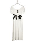 New Look White Shirred Bow Front Midi Dress UK 8 - Reliked