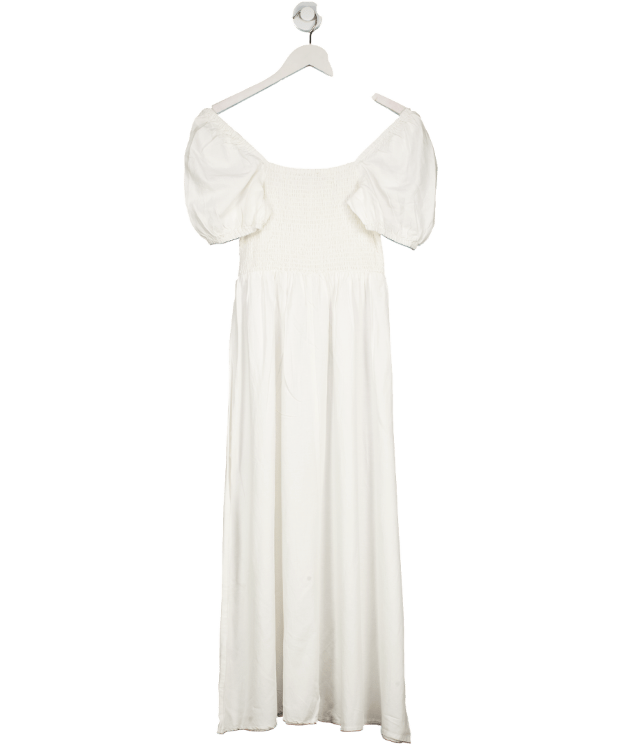 New Look White Shirred Bow Front Midi Dress UK 8 - Reliked