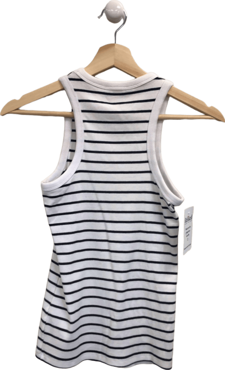 New Look White/Black Striped Tank Top UK 8 - Reliked