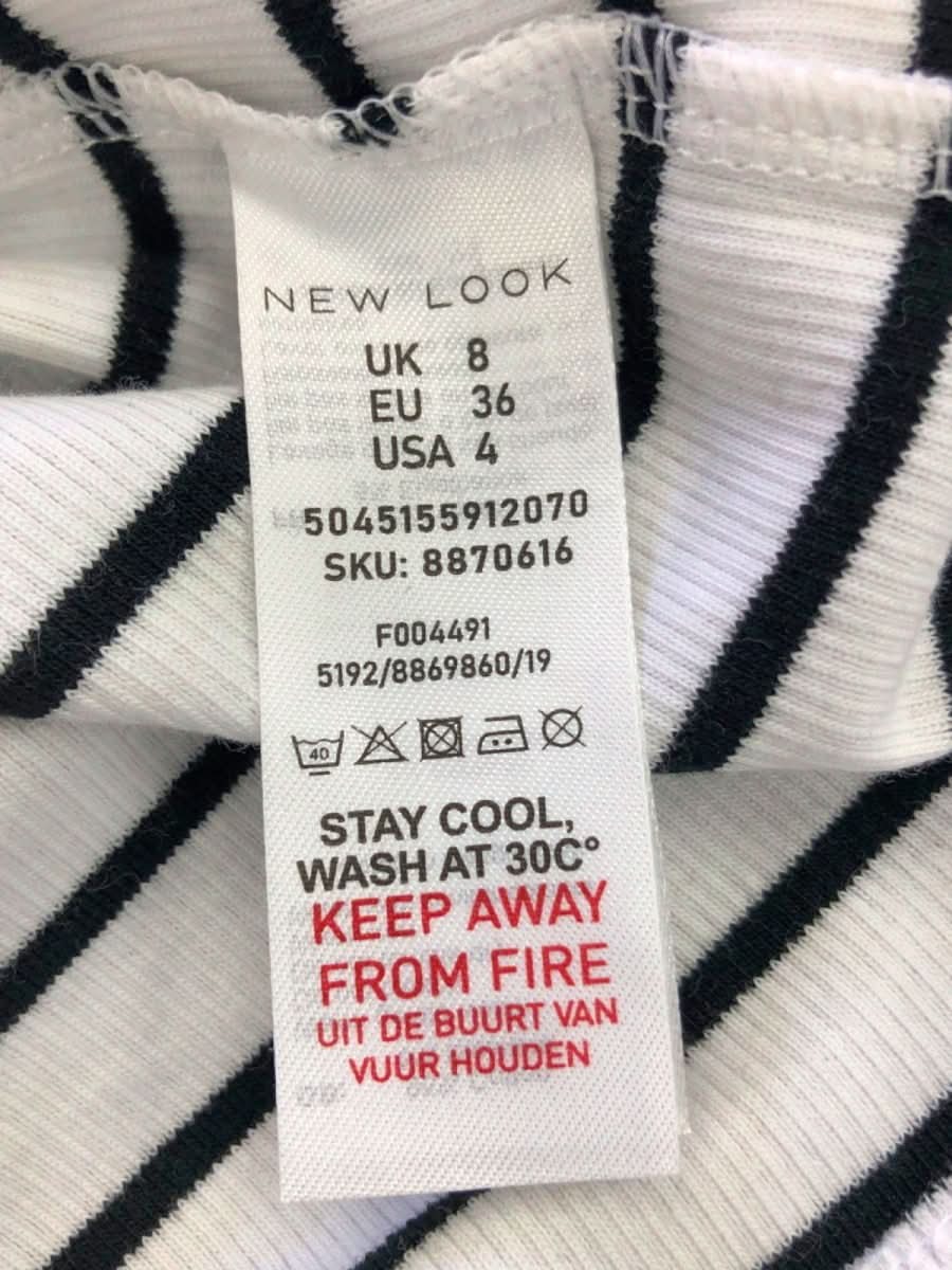 New Look White/Black Striped Tank Top UK 8 - Reliked