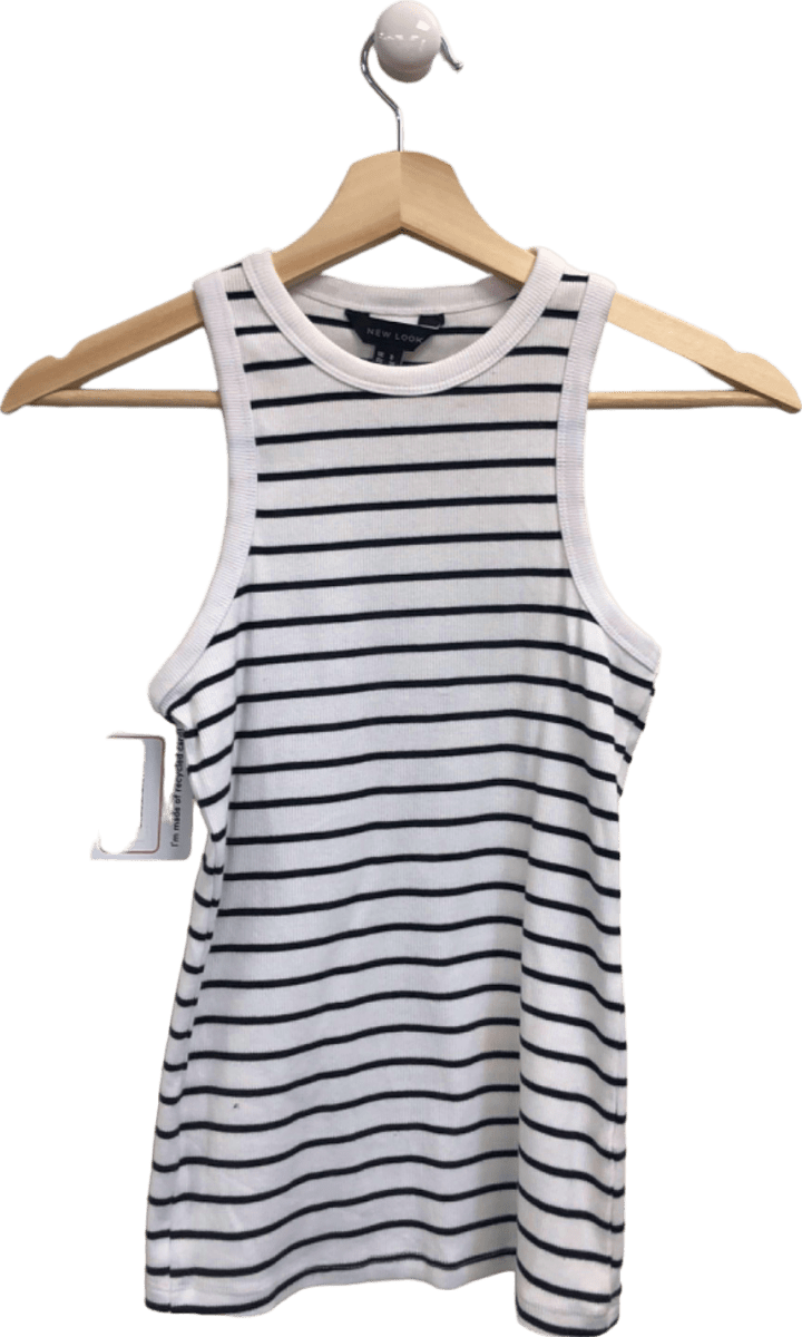 New Look White/Black Striped Tank Top UK 8 - Reliked