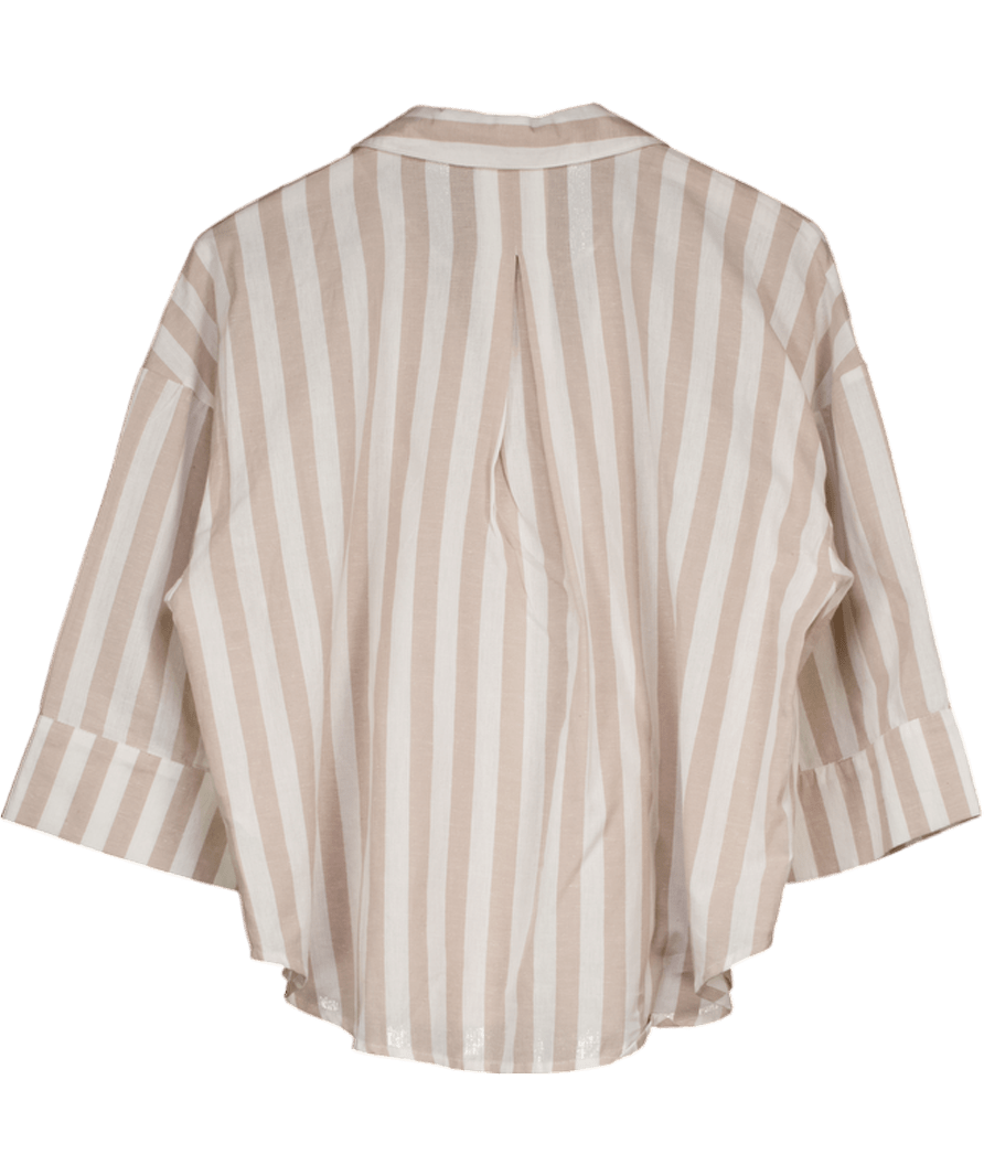 Next Beige Oatmeal Stripe Linen Look Shirt UK 10 - Reliked