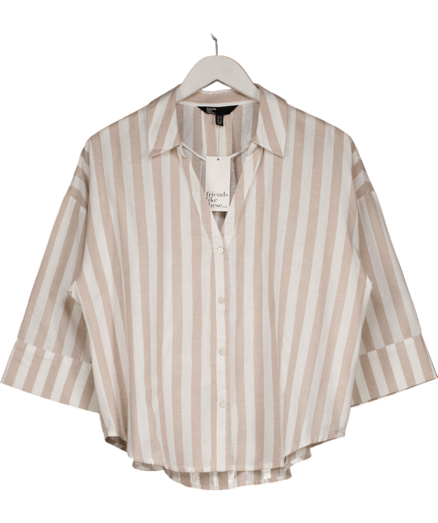Next Beige Oatmeal Stripe Linen Look Shirt UK 10 - Reliked