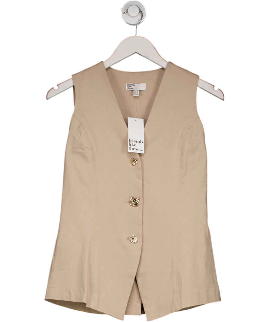 Next Beige Sculpting Stretch Multi Button Waistcoat UK 8 - Reliked