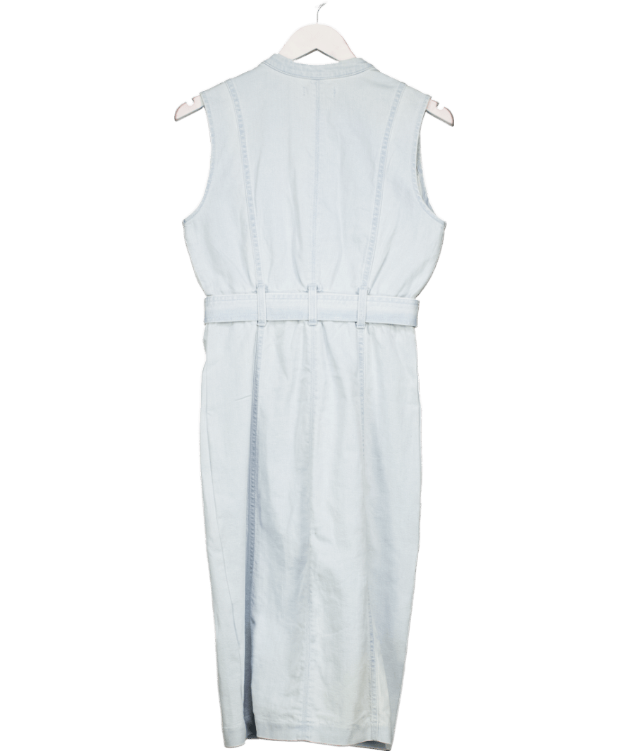 Next Blue Bleach Wash Sleeveless Denim Belted Shirt Dress UK 8 - Reliked