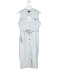 Next Blue Bleach Wash Sleeveless Denim Belted Shirt Dress UK 8 - Reliked