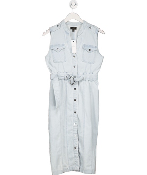 Next Blue Bleach Wash Sleeveless Denim Belted Shirt Dress UK 8