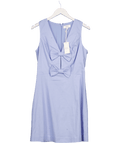 Next Blue Bow Front Linen Blend Mini Dress - Tall UK 12 - Reliked