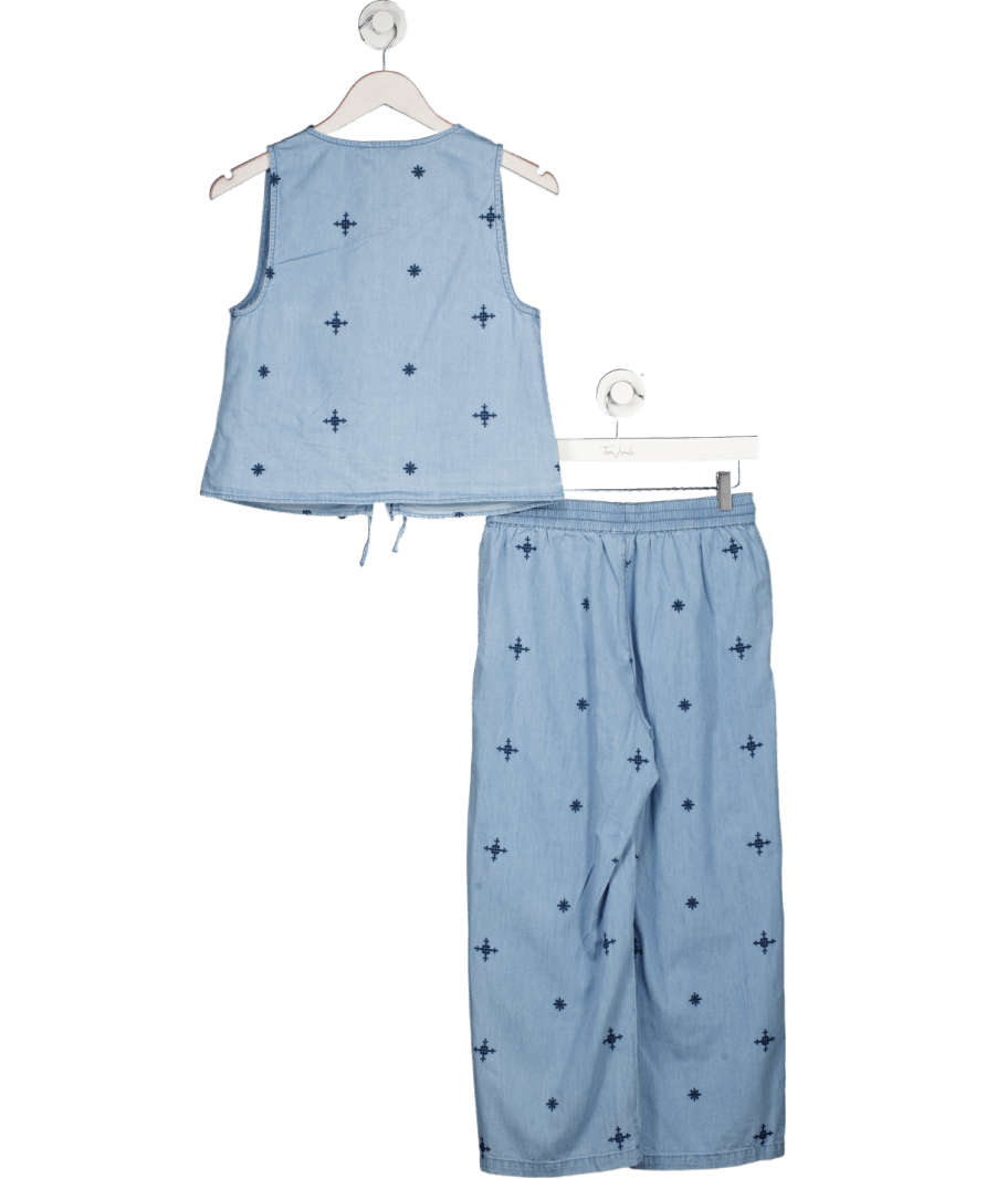 Next Blue Chambray Embroidered Waistcoat And Trousers UK 8 - Reliked