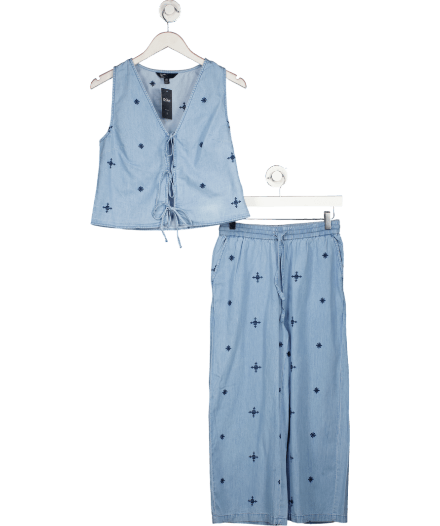 Next Blue Chambray Embroidered Waistcoat And Trousers UK 8 - Reliked