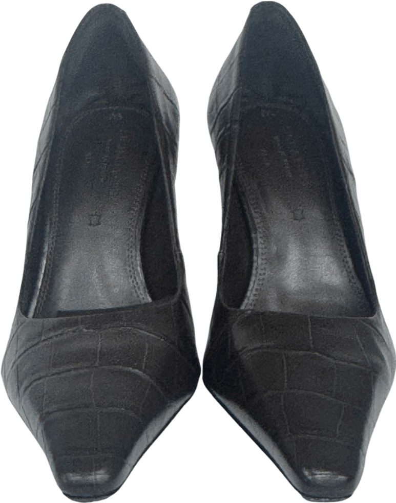 Next Brown Signature Premium Leather Croc Embossed Pointed Toe Court Heels UK 5.5 EU 38.5 👠 - Reliked