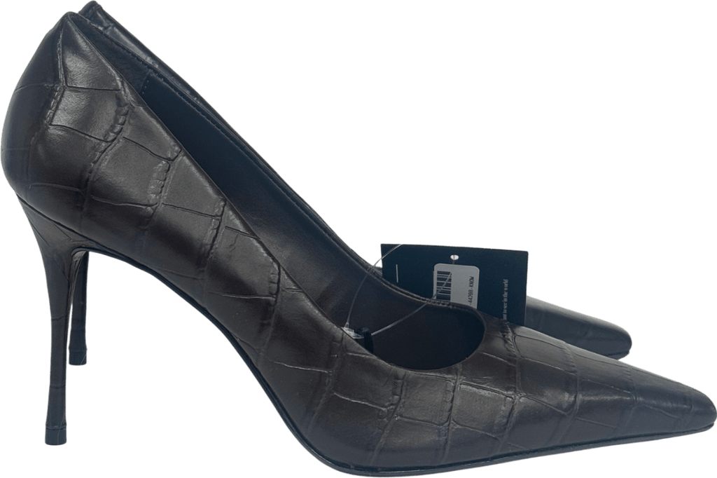 Next Brown Signature Premium Leather Croc Embossed Pointed Toe Court Heels UK 5.5 EU 38.5 👠 - Reliked