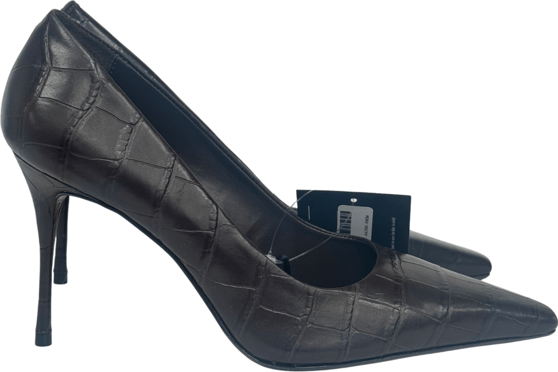 Next Brown Signature Premium Leather Croc Embossed Pointed Toe Court Heels UK 5.5 EU 38.5 👠 - Reliked