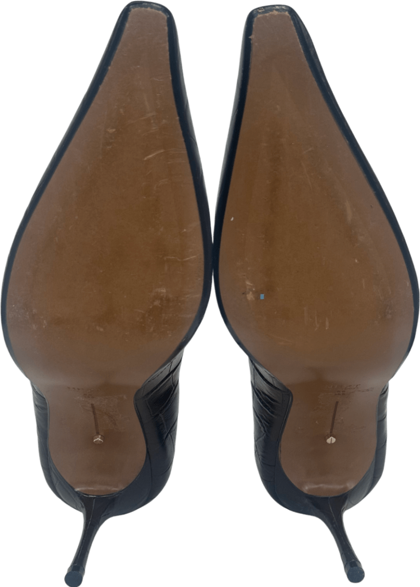 Next Brown Signature Premium Leather Croc Embossed Pointed Toe Court Heels UK 5.5 EU 38.5 👠 - Reliked