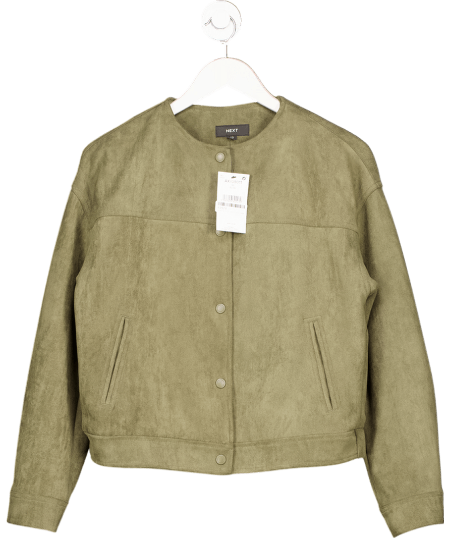 Next Green Faux Suede Bomber Jacket UK XS - Reliked