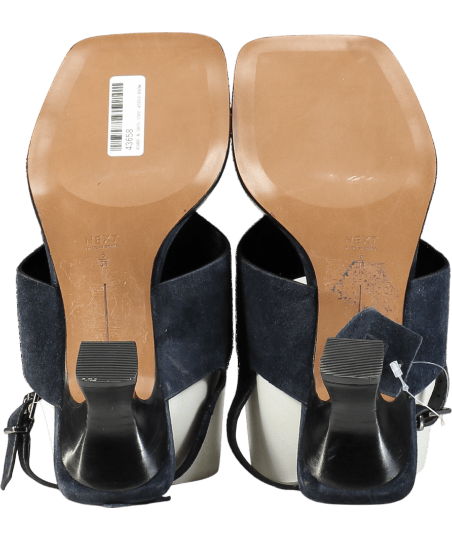 Next Navy Blue Signature Premium Leather Square Toe Post Slinback Sandals UK 5 EU 38 👠 - Reliked