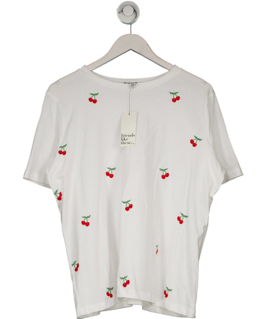 Next White Friends Like These Ivory Cherry Embroidered T-shirt UK 12 - Reliked