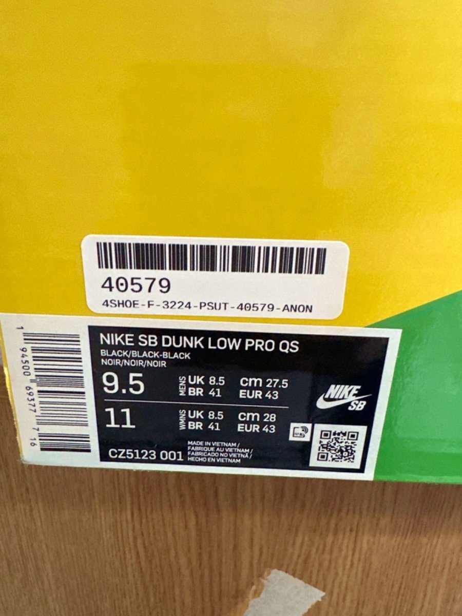 Nike CZ5123 Black SB Dunk Low Pro QS Trainers UK 8.5 👟 - Reliked