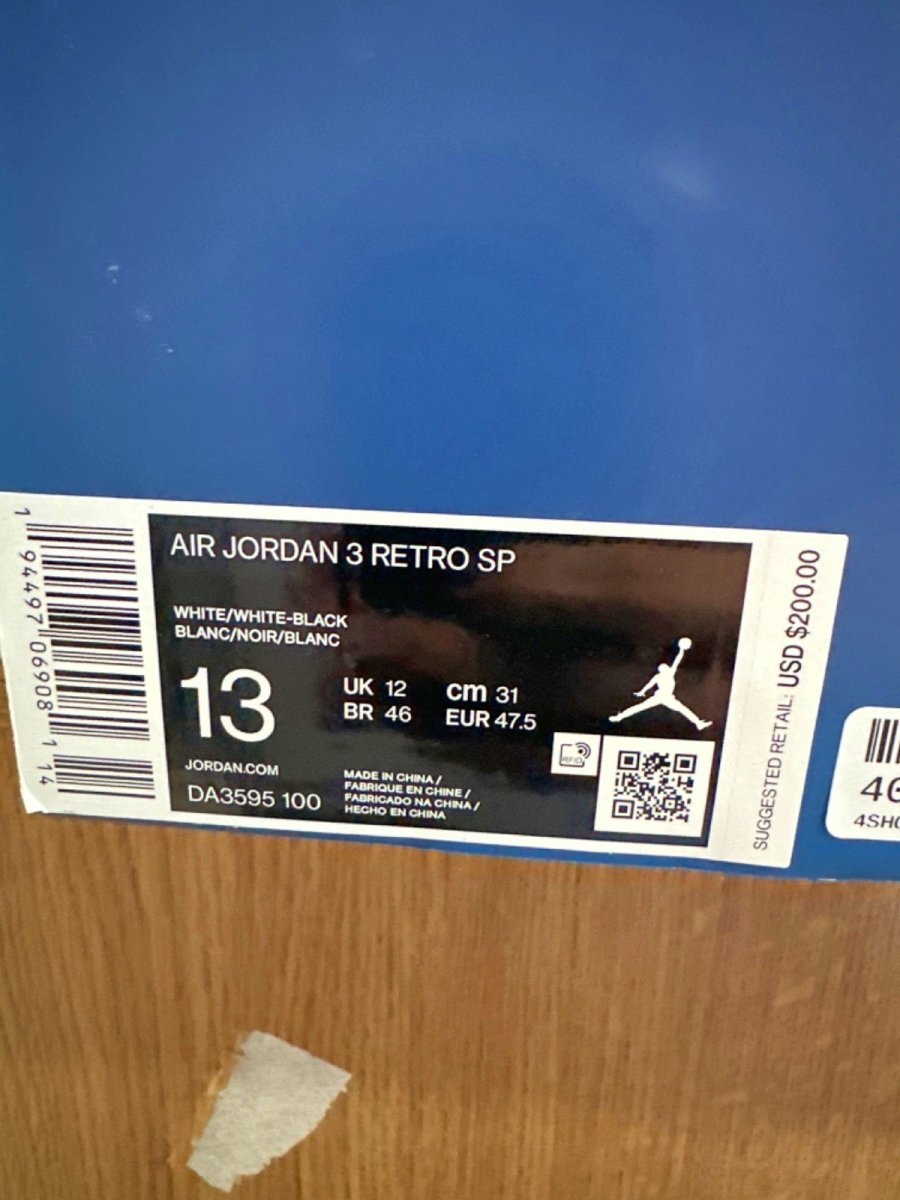 Nike DA3595 White/Black Air Jordan 3 Retro SP Trainers UK 12 👟 - Reliked